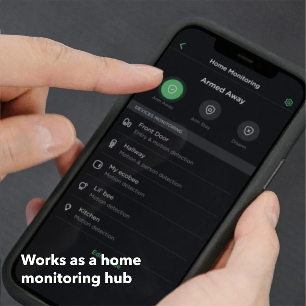 Home monitoring dashboard on smartphone connected to Ecobee Smart Premium Thermostat