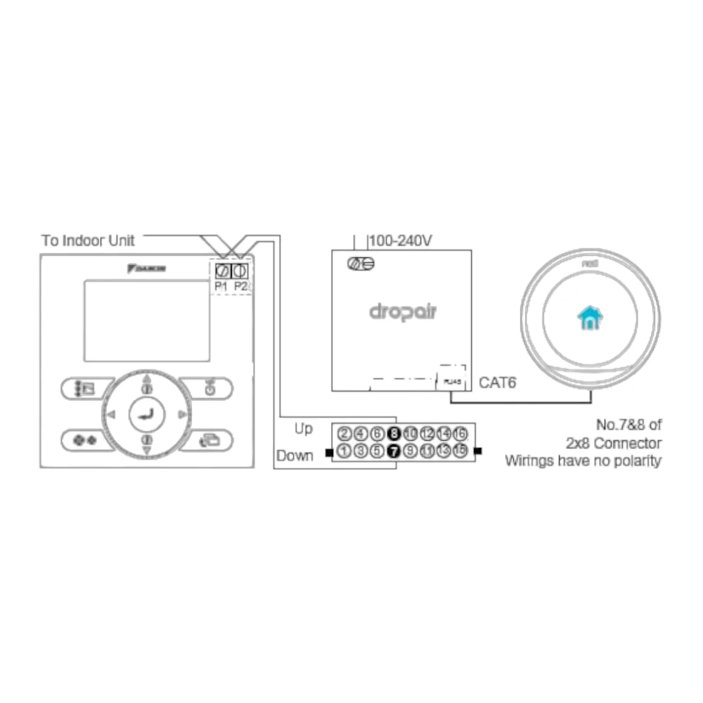Dropair Pro 6S smart thermostat wiring diagram with Daikin VRV unit