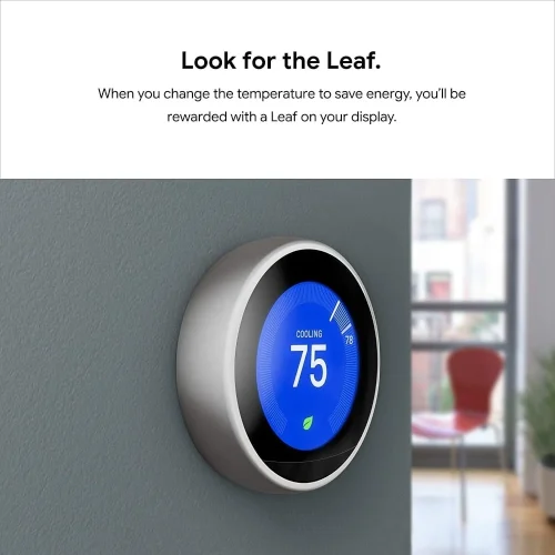 Nest Learning Thermostat 3rd Gen showing Leaf icon for energy-saving temperature